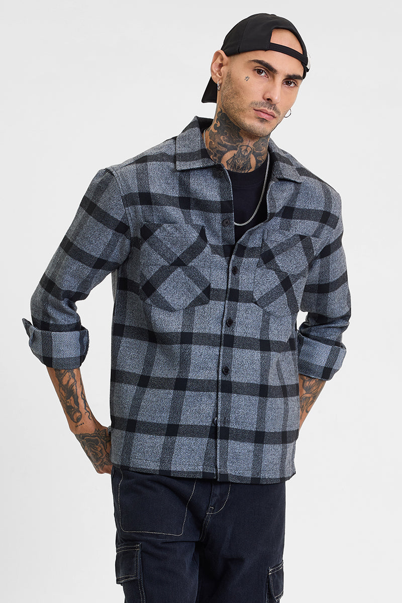 Grey Checks Relaxed Fit Overshirt
