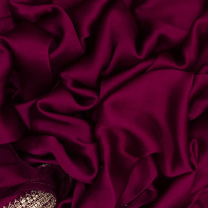 Burgundy Woven Plain Satin Saree With Embroidered Border