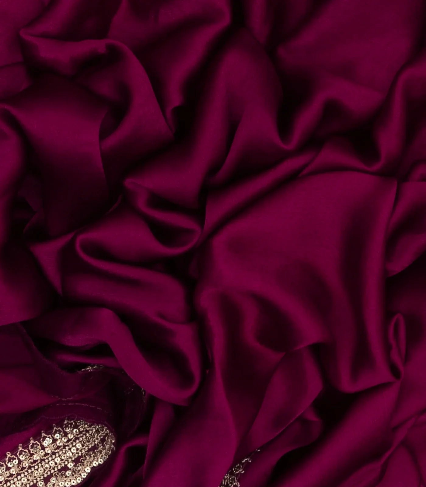 Burgundy Woven Plain Satin Saree With Embroidered Border