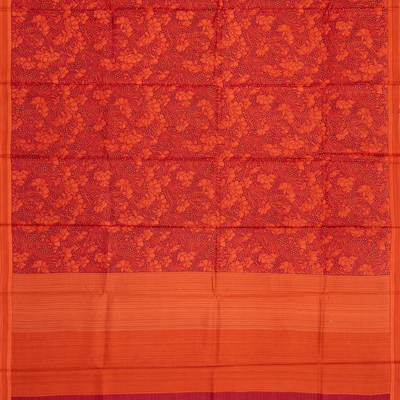Red Silk Saree Printed With Floral Vine Motifs