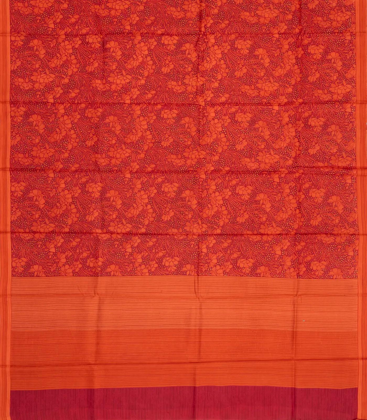 Red Silk Saree Printed With Floral Vine Motifs