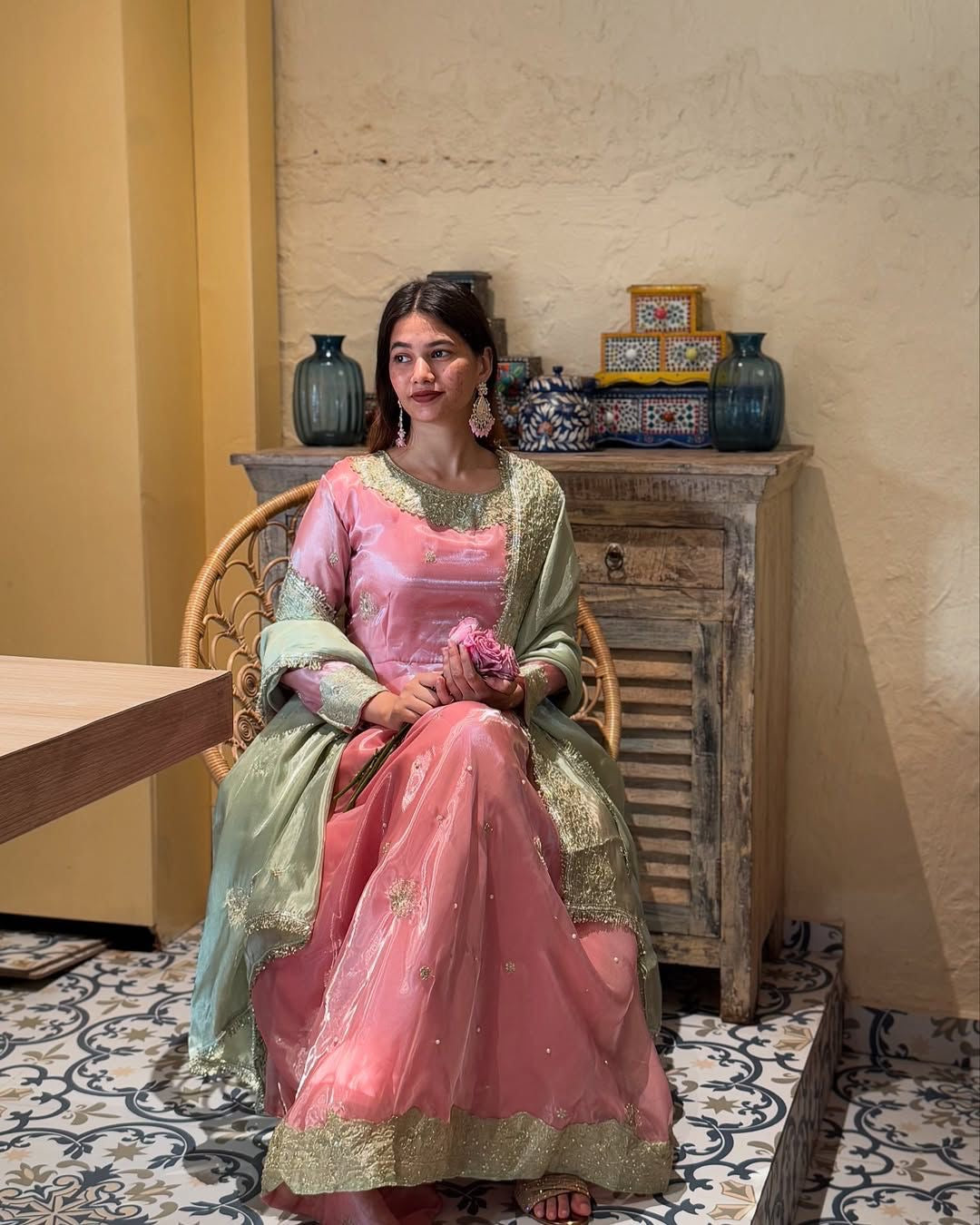 Ethenika Special Sequence Embroidery Moti work Flair Kurti Pant Dupatta Set (Stitched)