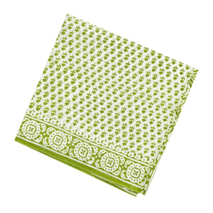 White Woven Jaipur Cotton Saree Printed With Green Floral Motifs