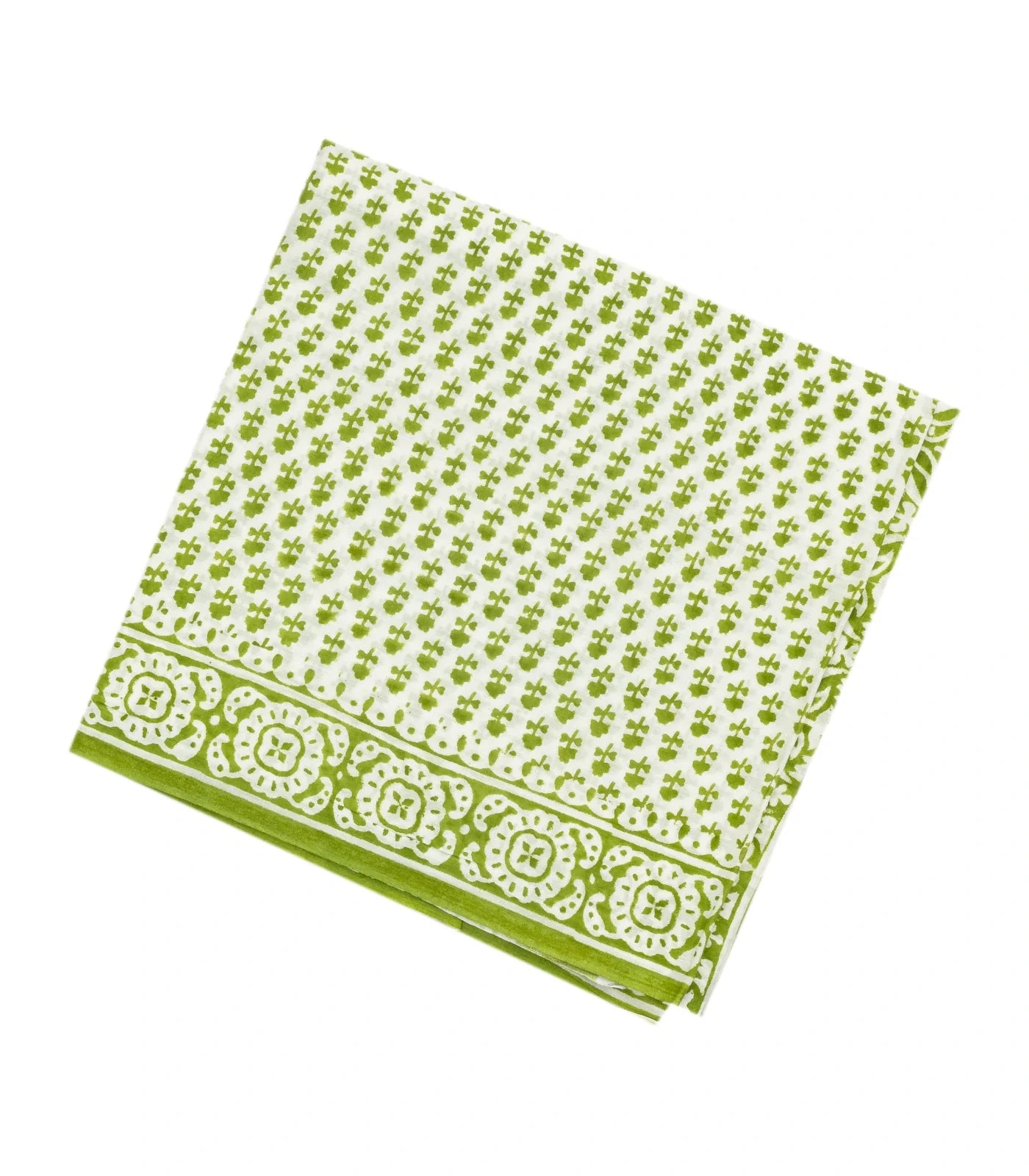 White Woven Jaipur Cotton Saree Printed With Green Floral Motifs