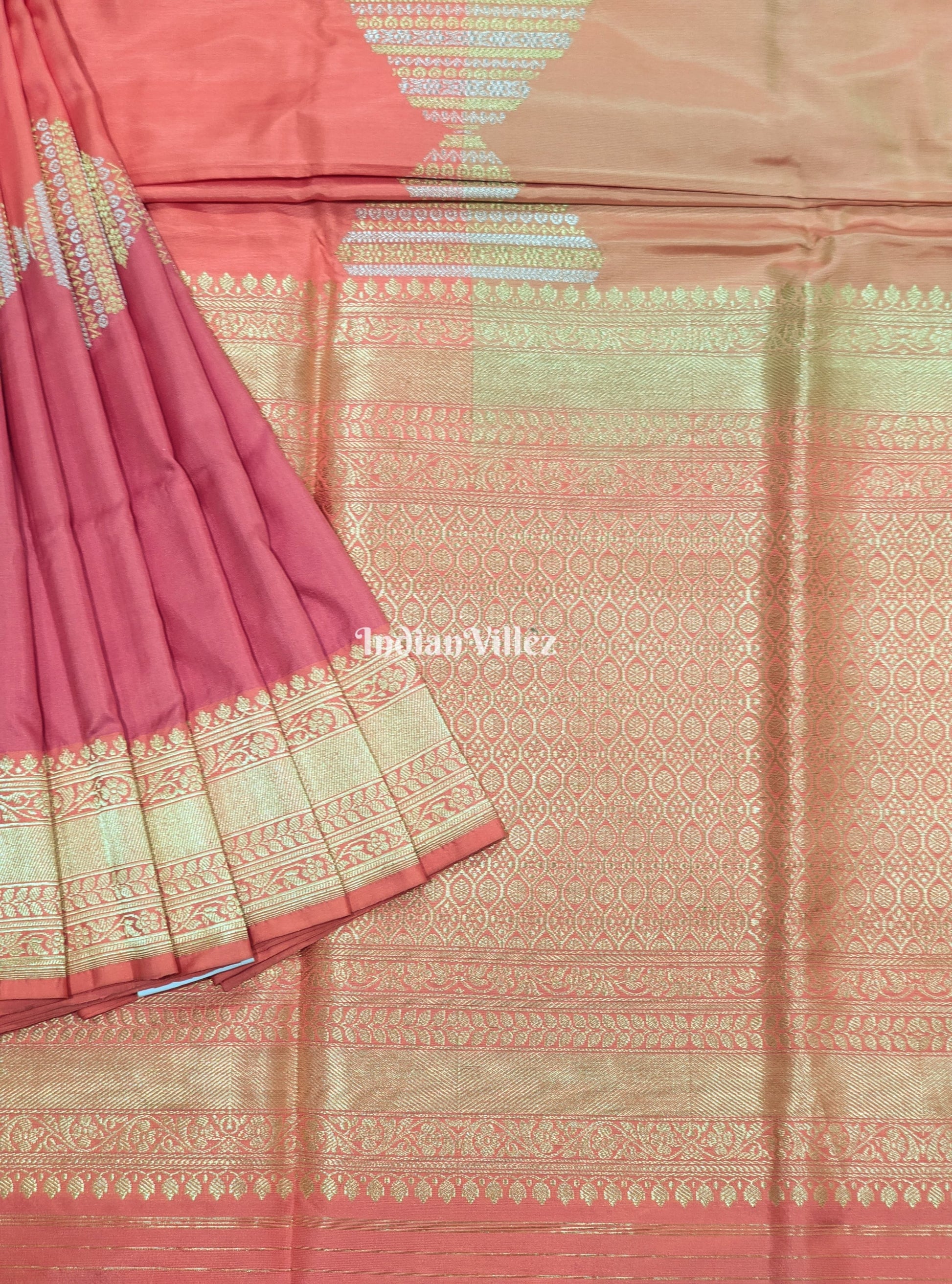 Peach Pink Rangkaat Banarasi Katan Silk Saree