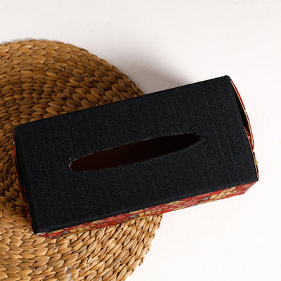 Black - Handpainted Kalamkari Natural Dyed Cotton Tissue Box