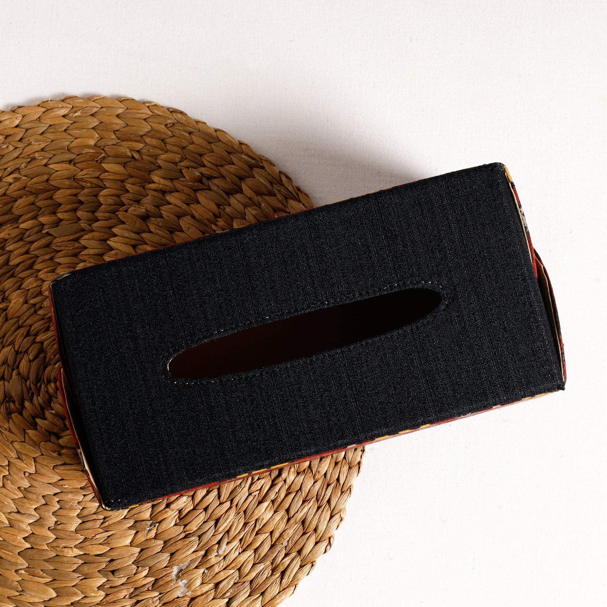 Black - Handpainted Kalamkari Natural Dyed Cotton Tissue Box
