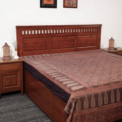 Brown - Ajrakh Block Printed Cotton Double Bed Cover (108 x 90 in)
