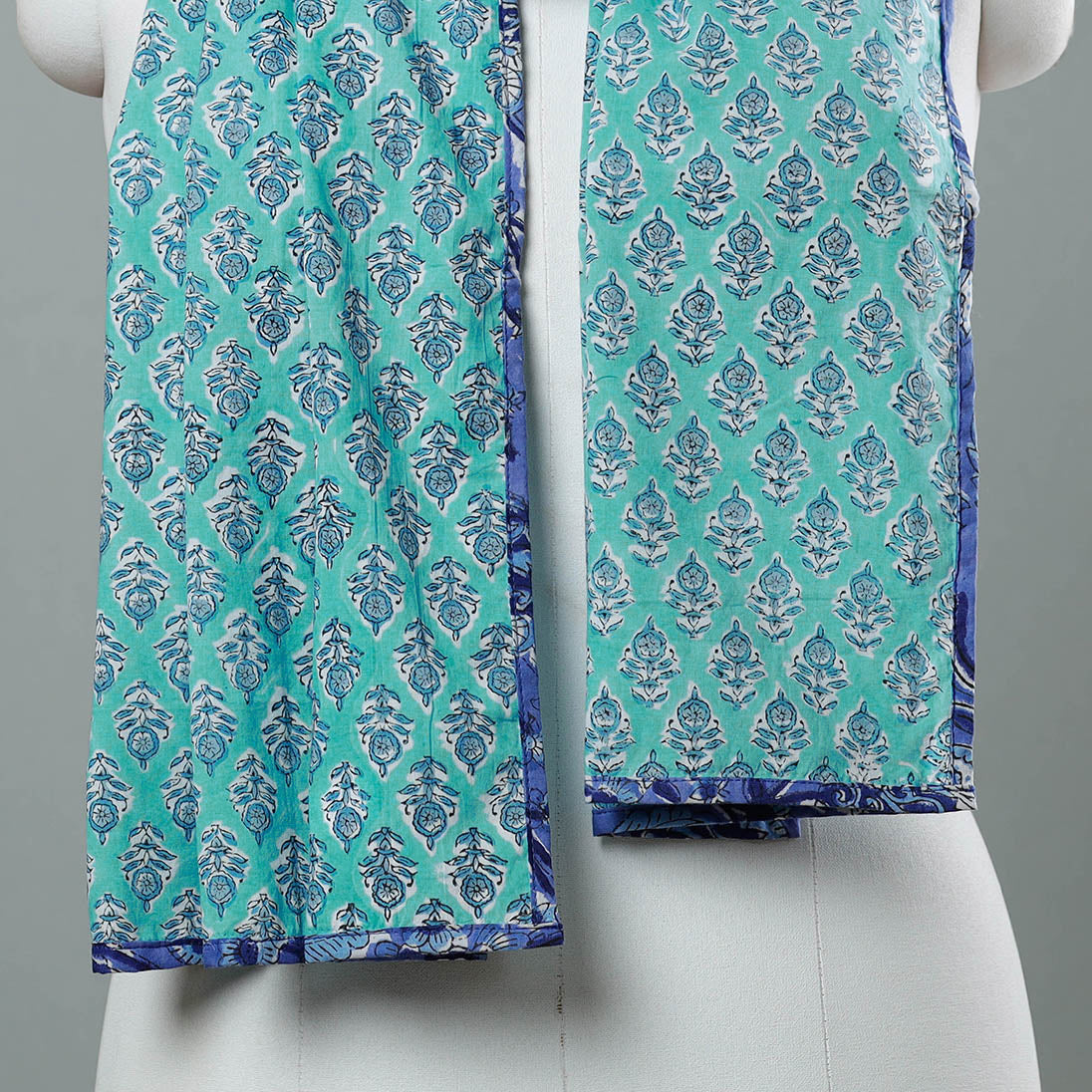 Aqua Blue - Sanganeri Block Printed Cotton Stole 24