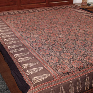 Brown - Ajrakh Block Printed Cotton Double Bed Cover (108 x 90 in)