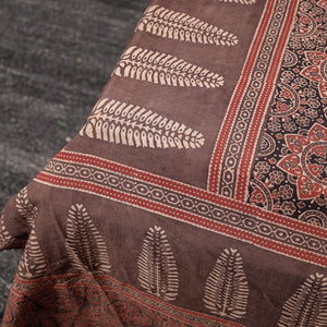 Brown - Ajrakh Block Printed Cotton Double Bed Cover (108 x 90 in)