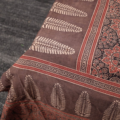Brown - Ajrakh Block Printed Cotton Double Bed Cover (108 x 90 in)