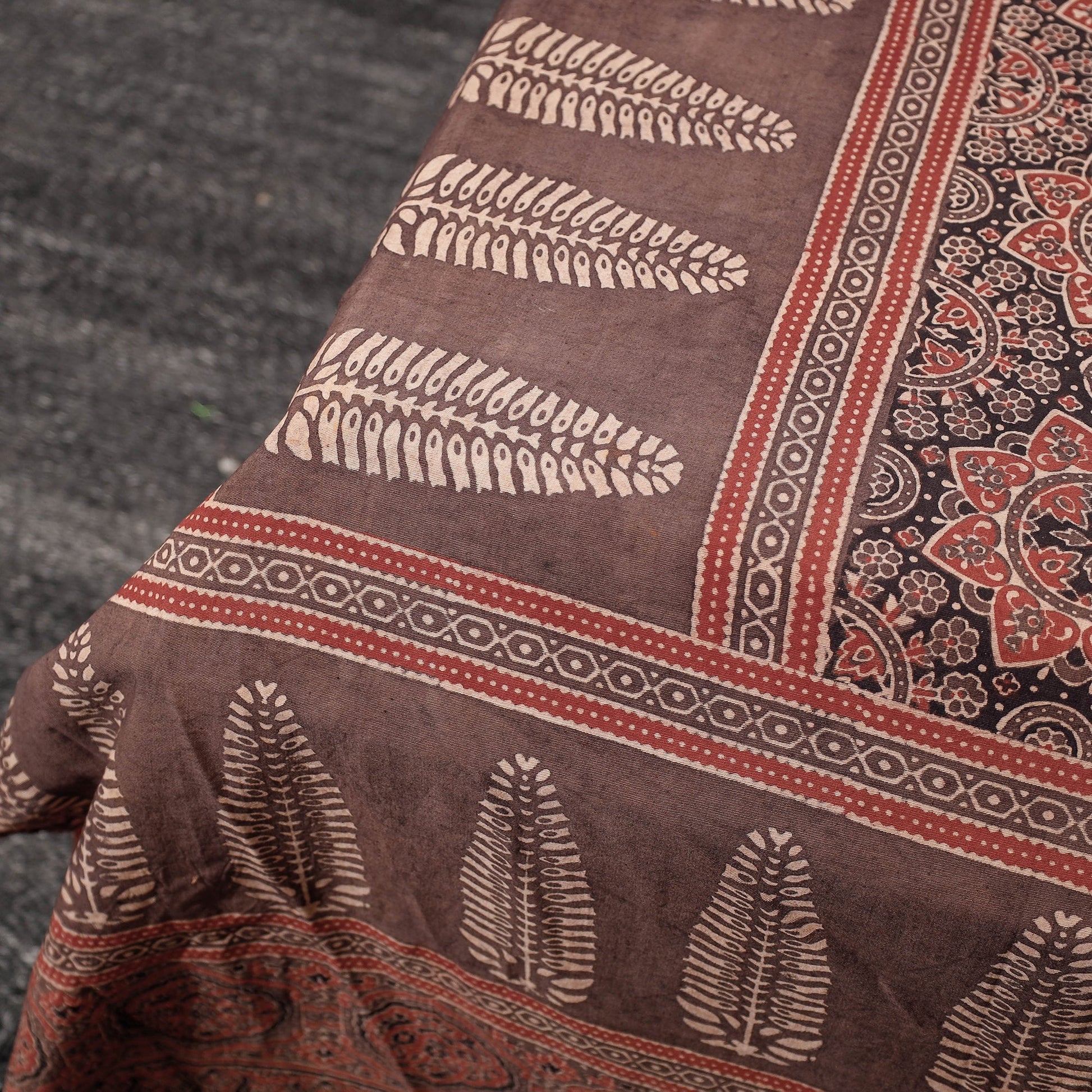 Brown - Ajrakh Block Printed Cotton Double Bed Cover (108 x 90 in)