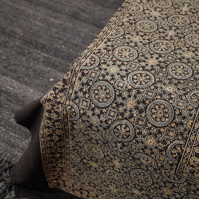 Brown - Ajrakh Block Printed Cotton Double Bed Cover (108 x 90 in)