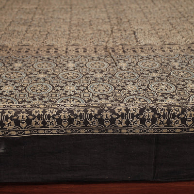 Brown - Ajrakh Block Printed Cotton Double Bed Cover (108 x 90 in)