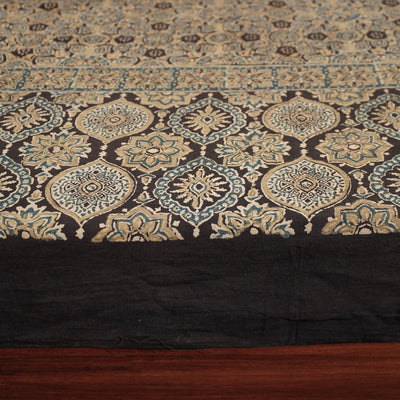 Beige - Ajrakh Block Printed Cotton Double Bed Cover (108 x 90 in)