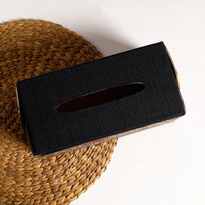 Black - Handpainted Kalamkari Natural Dyed Cotton Tissue Box