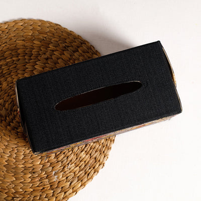 Black - Handpainted Kalamkari Natural Dyed Cotton Tissue Box