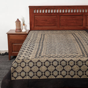 Brown - Ajrakh Block Printed Cotton Single Bed Cover (90 x 60 in)