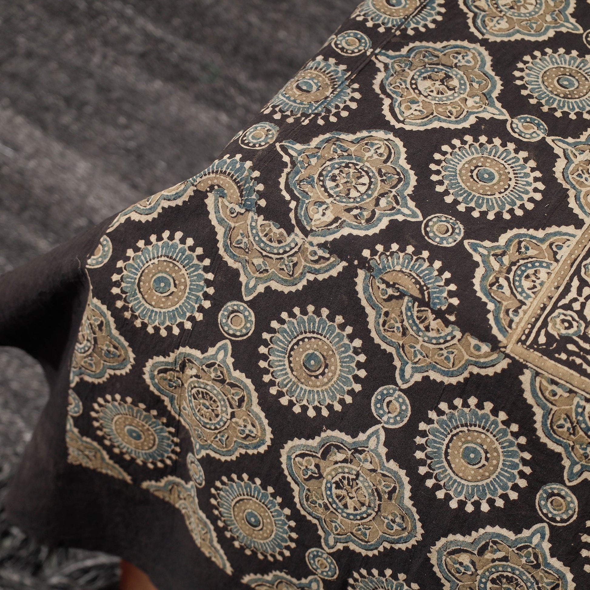 Brown - Ajrakh Block Printed Cotton Single Bed Cover (90 x 60 in)