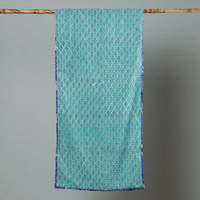 Aqua Blue - Sanganeri Block Printed Cotton Stole 24