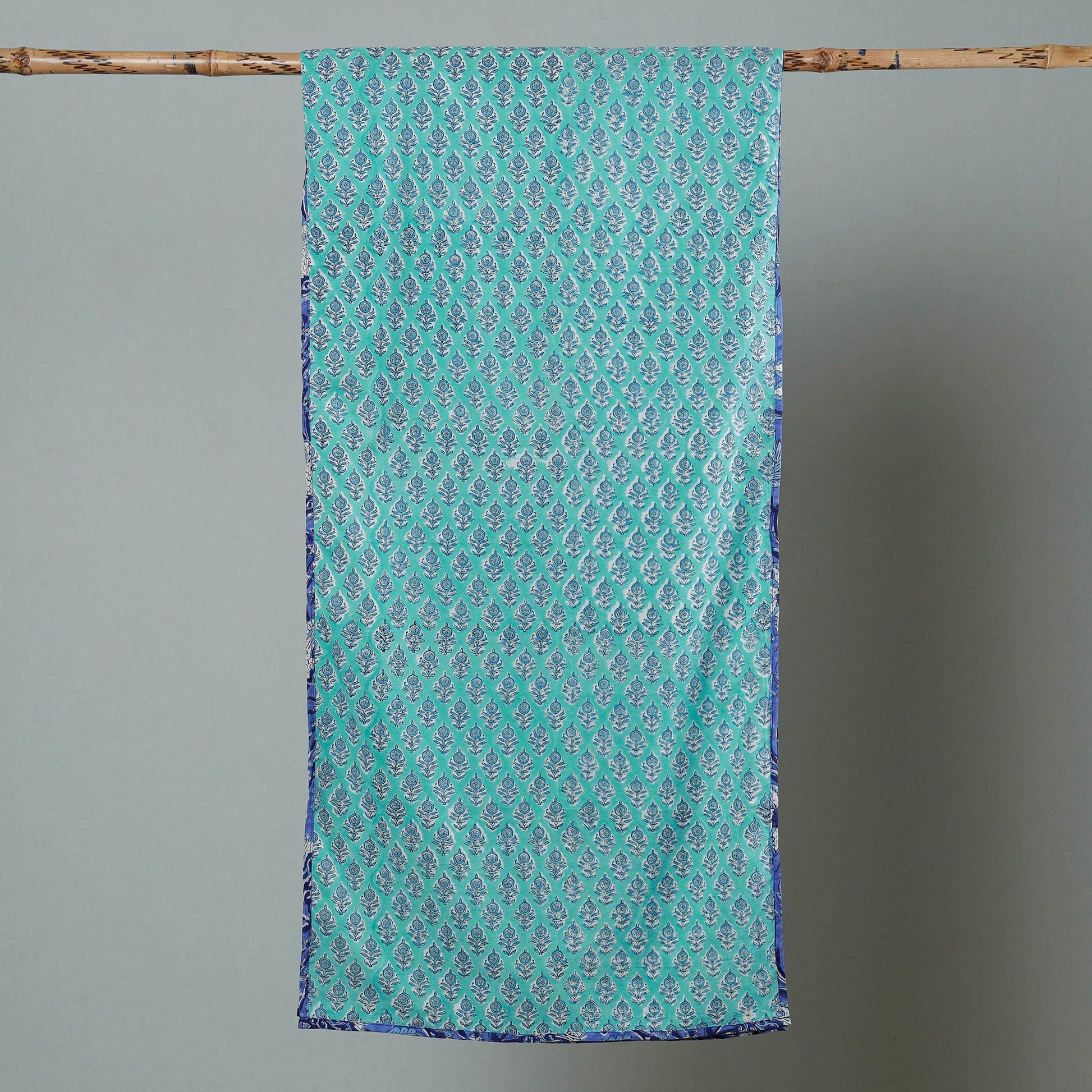 Aqua Blue - Sanganeri Block Printed Cotton Stole 24