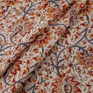 Beige - Pedana Kalamkari Block Printed Mul Cotton Fabric 02