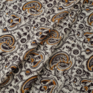 Beige - Pedana Kalamkari Block Printed Mul Cotton Fabric 06