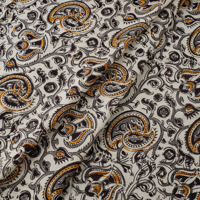 Beige - Pedana Kalamkari Block Printed Mul Cotton Fabric 06