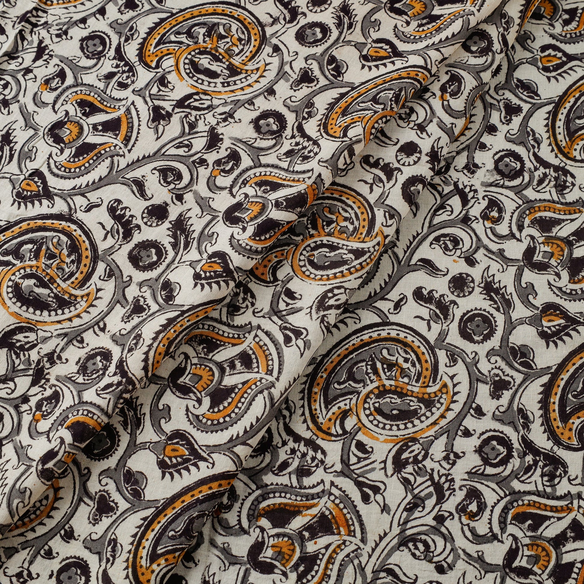 Beige - Pedana Kalamkari Block Printed Mul Cotton Fabric 06
