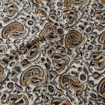 Beige - Pedana Kalamkari Block Printed Mul Cotton Fabric 06