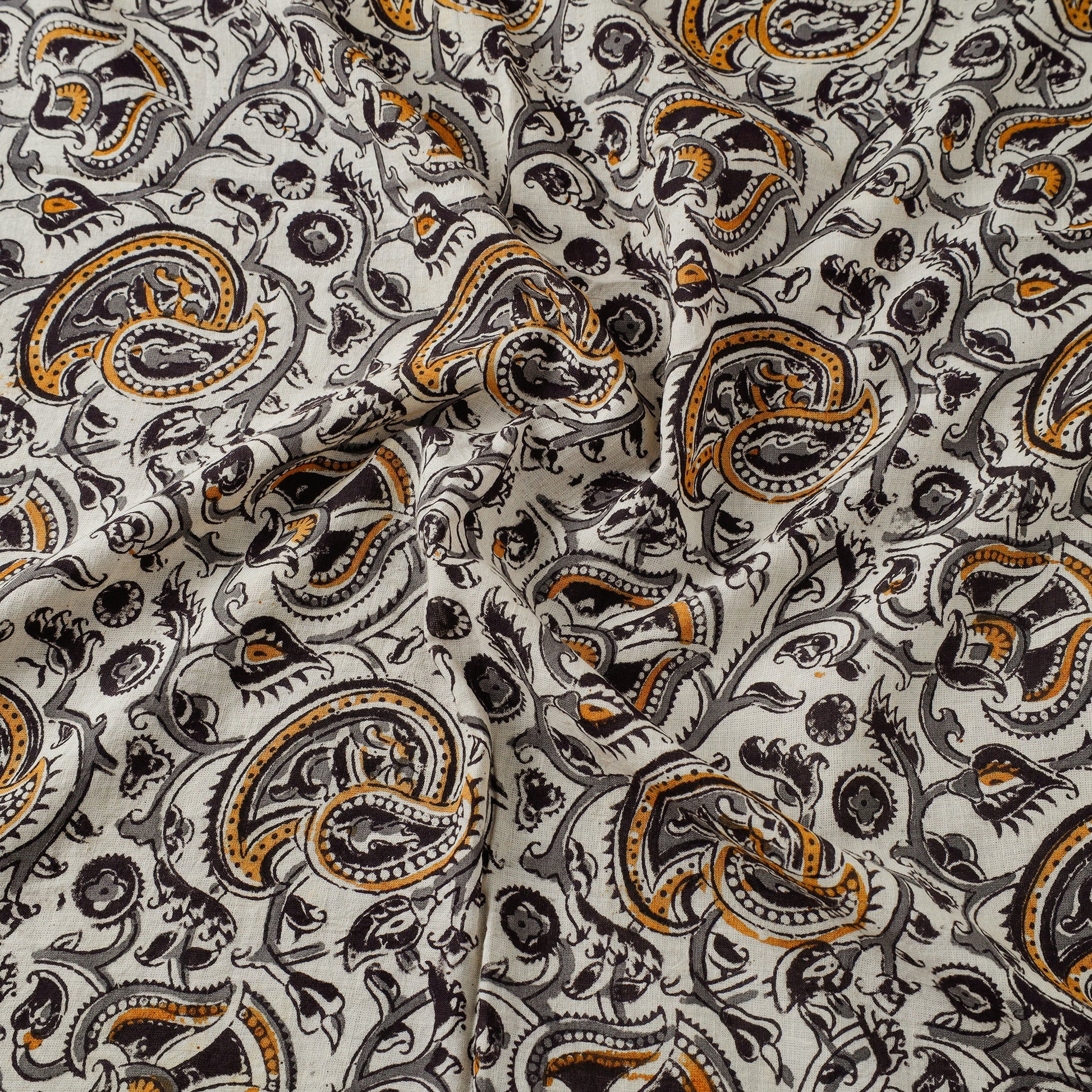 Beige - Pedana Kalamkari Block Printed Mul Cotton Fabric 06