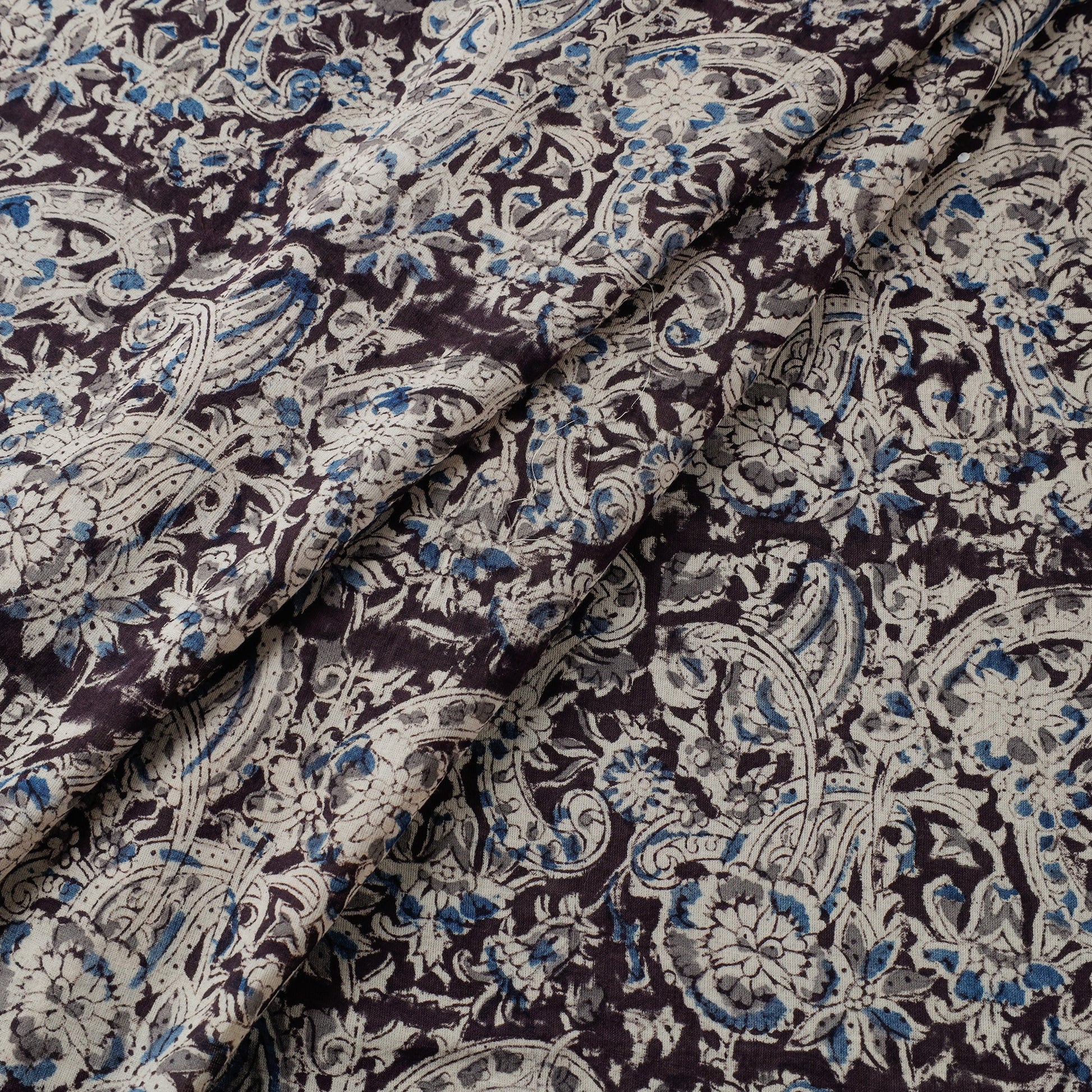 Black - Pedana Kalamkari Block Printed Mul Cotton Fabric 08