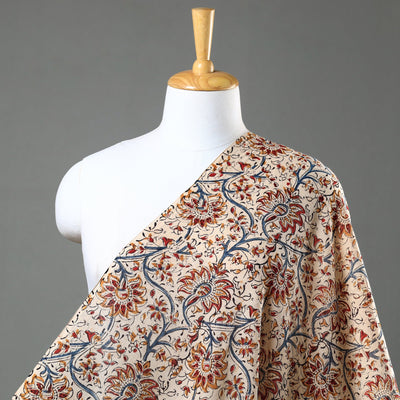 Beige - Pedana Kalamkari Block Printed Mul Cotton Fabric 02