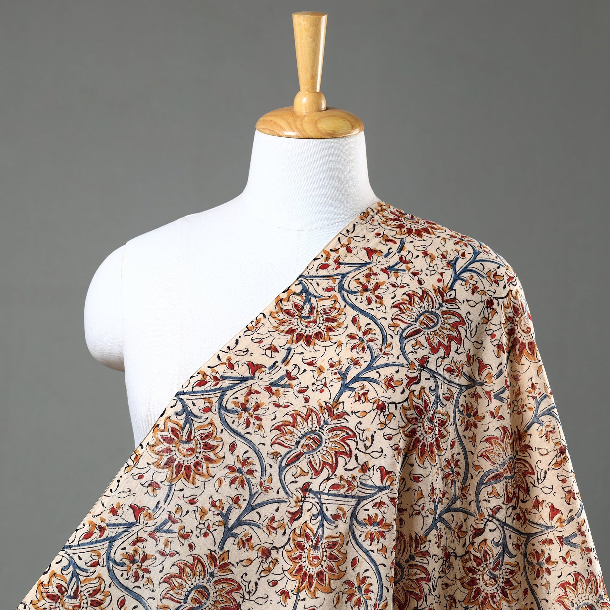 Beige - Pedana Kalamkari Block Printed Mul Cotton Fabric 02