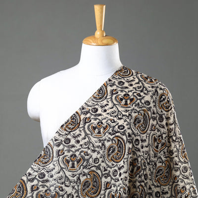 Beige - Pedana Kalamkari Block Printed Mul Cotton Fabric 06