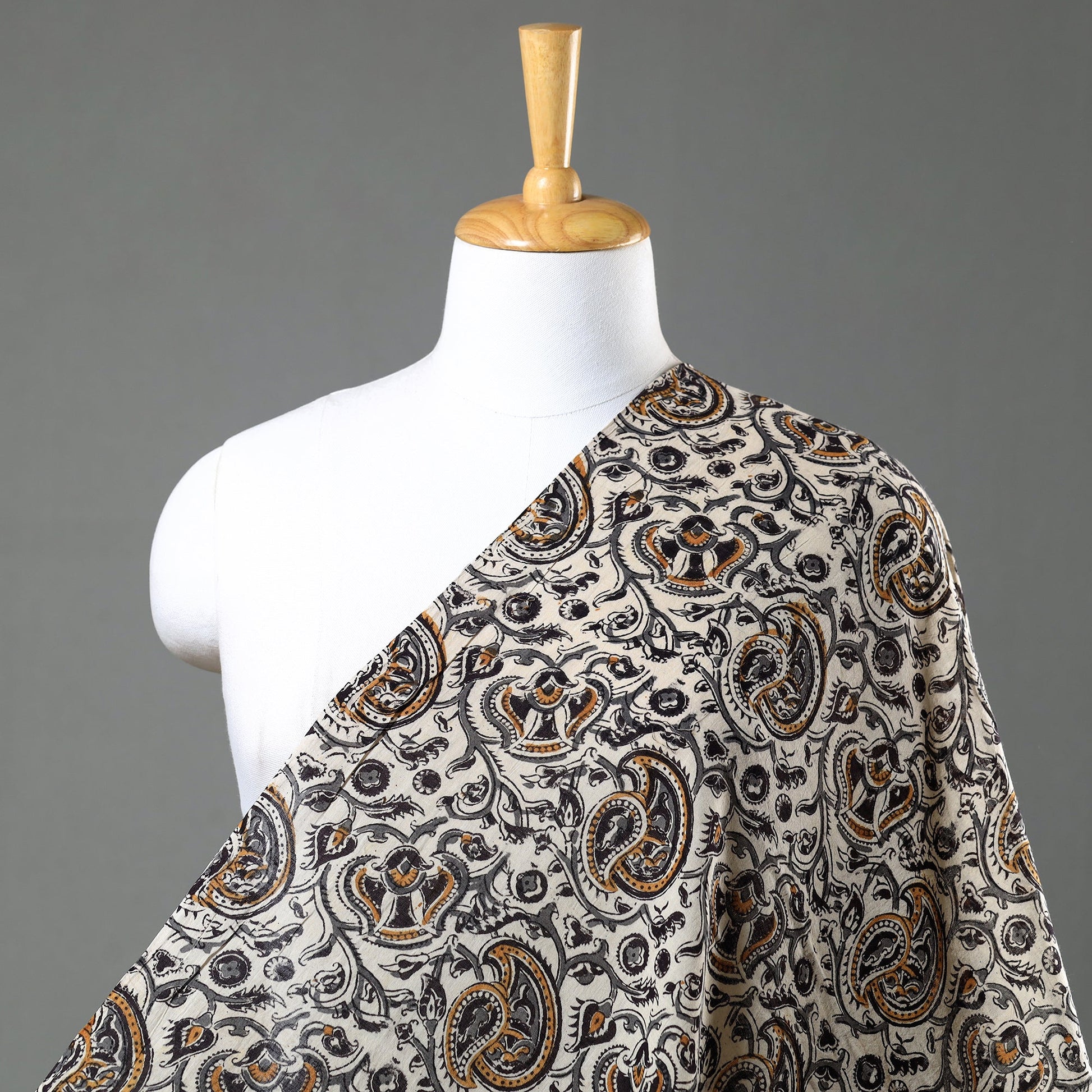Beige - Pedana Kalamkari Block Printed Mul Cotton Fabric 06