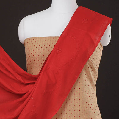 Brown - 2pc Jacquard Cotton Kurta with Applique Work Dupatta