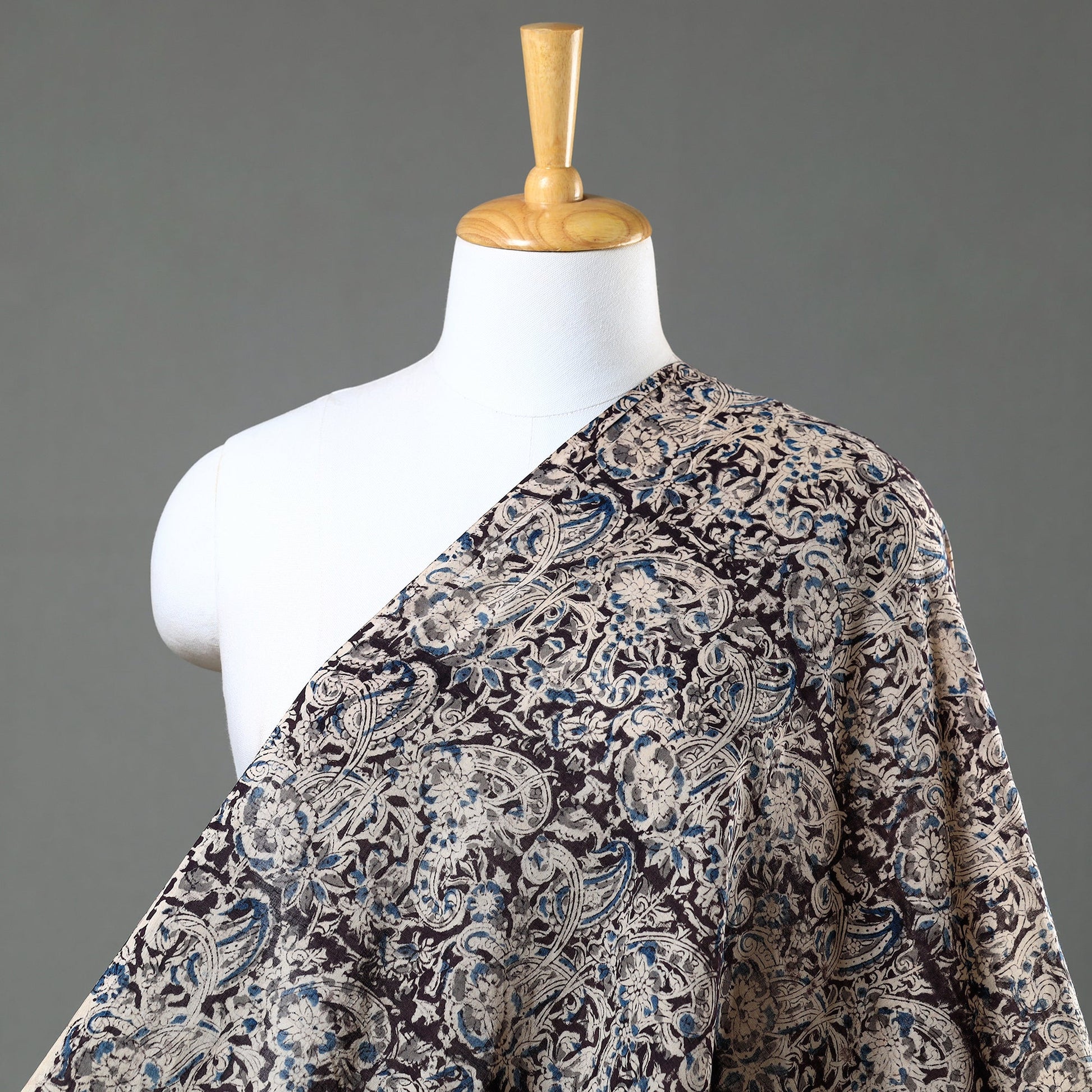 Black - Pedana Kalamkari Block Printed Mul Cotton Fabric 08