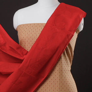 Brown - 2pc Jacquard Cotton Kurta with Applique Work Dupatta