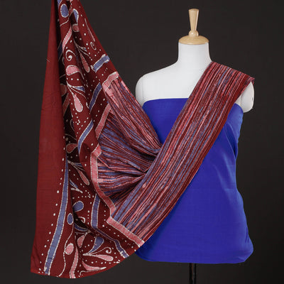 Blue - 2pc Plain Mangalagiri Handloom Cotton Kurta with Batik Dupatta