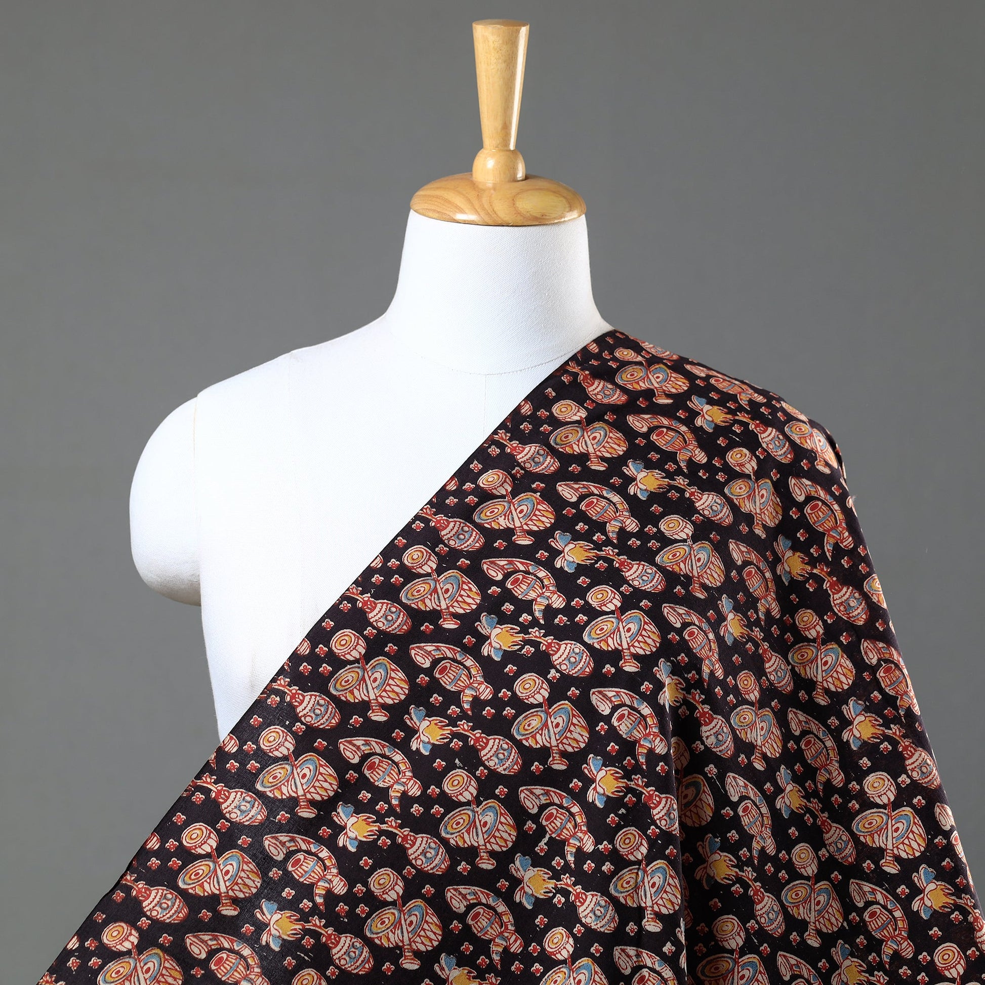 Black - Printed Cotton Kalamkari Fabric 18