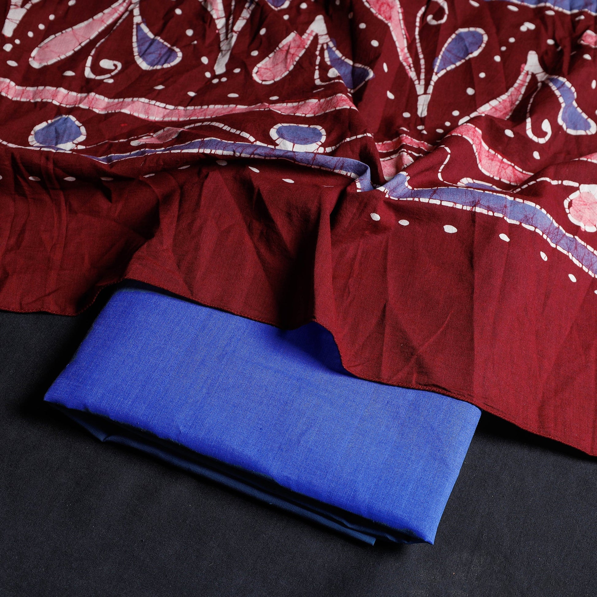 Blue - 2pc Plain Mangalagiri Handloom Cotton Kurta with Batik Dupatta