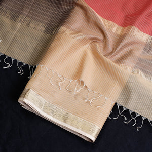 Brown - 2pc Maheshwari Silk Cotton Handloom Stripe Suit Material Set with Zari Border