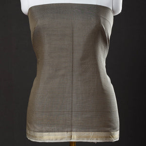 Brown - 2pc Maheshwari Silk Cotton Handloom Stripe Suit Material Set with Zari Border