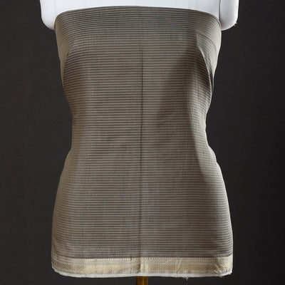 Brown - 2pc Maheshwari Silk Cotton Handloom Stripe Suit Material Set with Zari Border