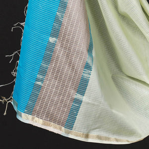 Blue - 2pc Maheshwari Silk Cotton Handloom Stripe Suit Material Set with Zari Border
