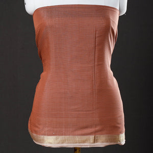 Brown - 2pc Maheshwari Silk Cotton Handloom Stripe Suit Material Set with Zari Border