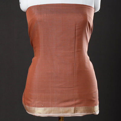 Brown - 2pc Maheshwari Silk Cotton Handloom Stripe Suit Material Set with Zari Border