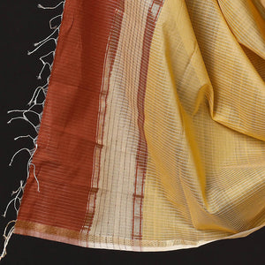 Brown - 2pc Maheshwari Silk Cotton Handloom Stripe Suit Material Set with Zari Border